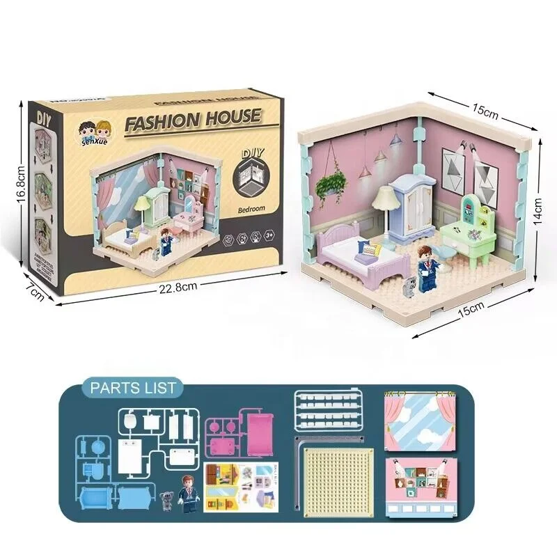 Wholesale DIY Educational Children Customized Toys  Mini Assembling a small villa Kit for Kids Fashion House Colorful Plastic