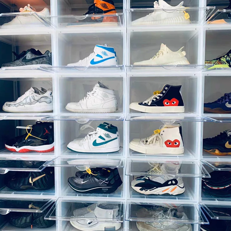 Plastic stackable pink folding clear shoe box louboutin