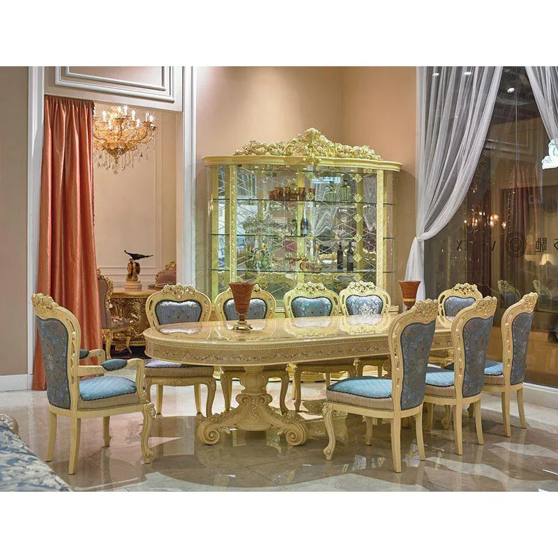 Villa Palace Furniture Golden Plated Dining Table Baroque Style Royal Furniture Dining Set