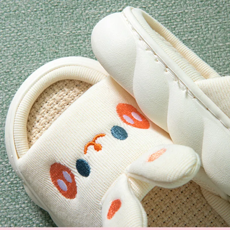 Lovely rabbit linen slipper couples household cotton linen slippers anti slip