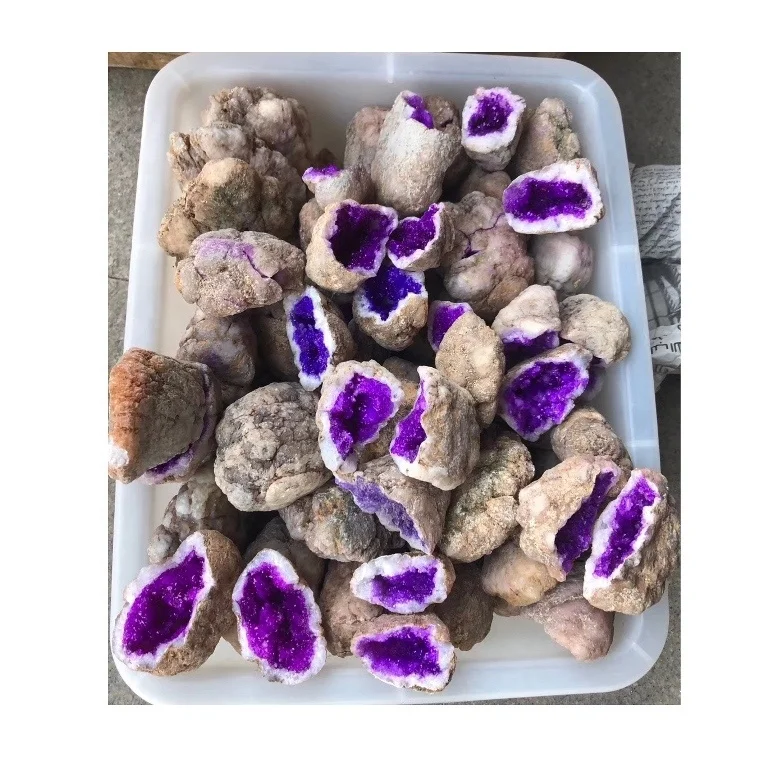 Natural Clear White Crystal Quartz Geode Dyed Small Geode Purple Aura Agate Geode