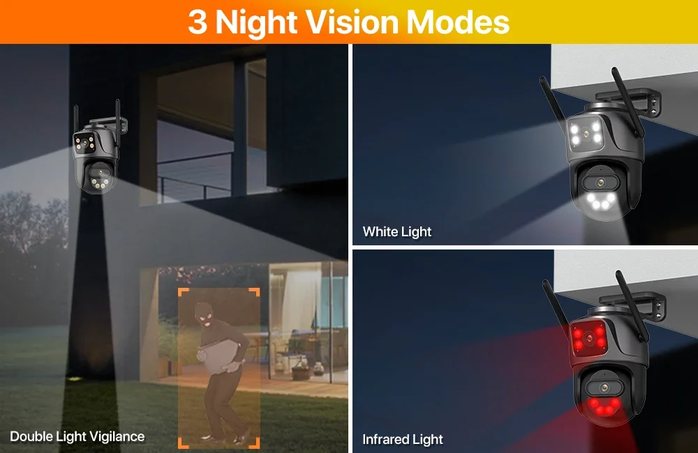 Wifi 6MP Dual Lens PTZ IP Network Camera IR Night Vision Automatic Tracking Waterproof Outdoor Security CCTV Indoor