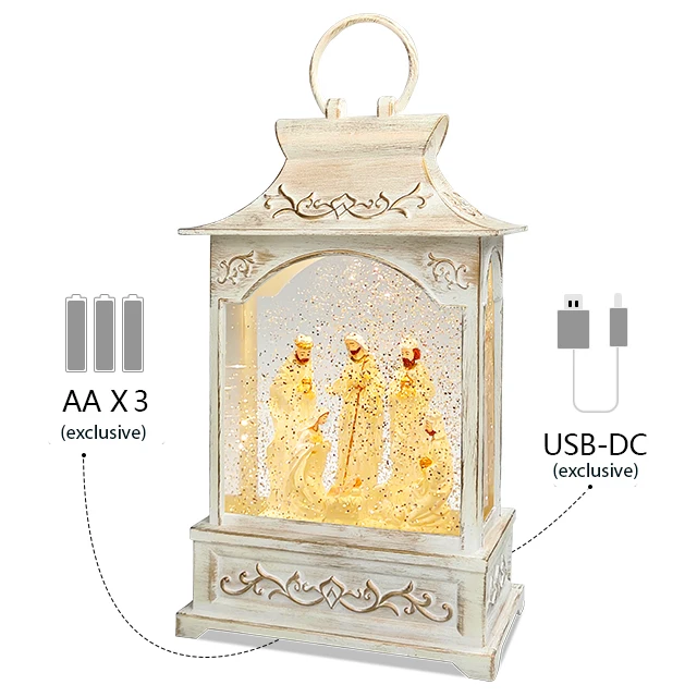 Glitter Water With Light Nativity Set Resin Figurines Wholesale  Led Snow Globe