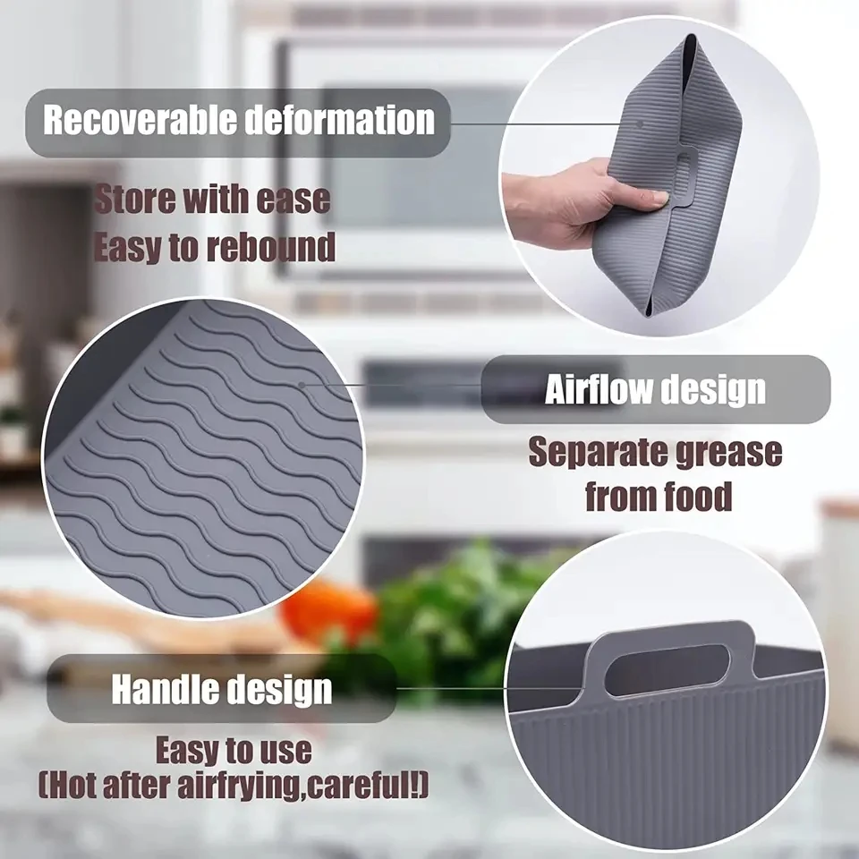 Associate Silicone Liners Rectangular Air Fryer Dual Baskets,Basket Airfryer Rectangle Silicone Pot Reusable Baking Tray