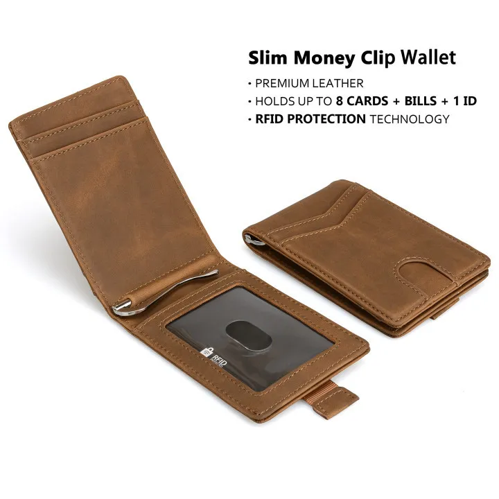 Custom Logo Business Card Holder Short Dollar Money Clip For Men Genuine Leather Certificate Bags Designer RFID Blocking Wallet