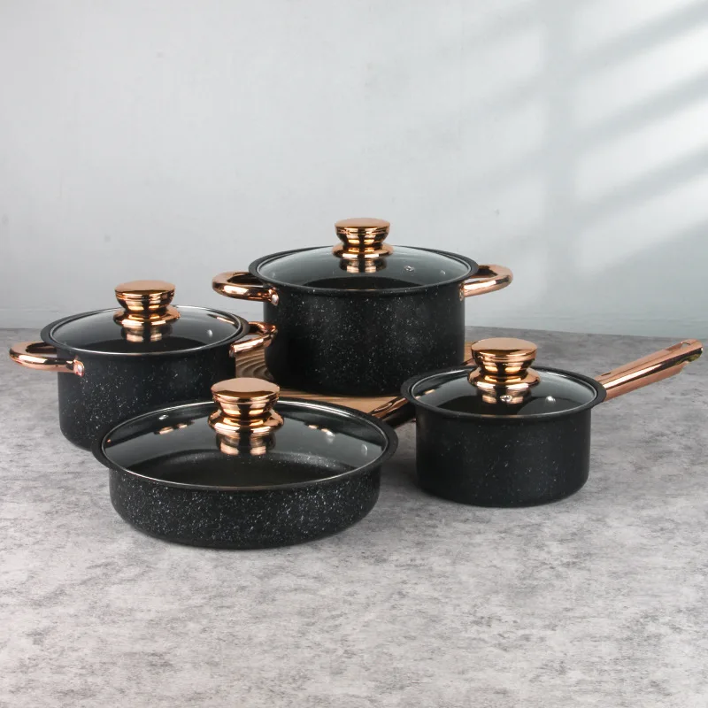 Customized 8 Pcs Aluminum Non Stick Cookware Wok Medical Stone Gift Set Cookware Pans and Pots Set Kitchen