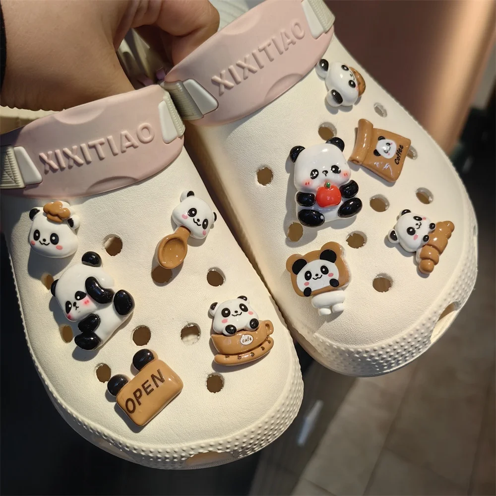 New plush Panda clogs Shoe charms set diy bamboo detachable shoe buckle  slippers accessories