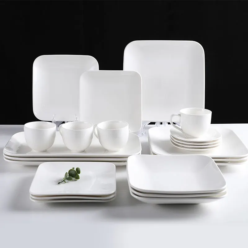 16 Dinner Set for Square Plate White Porcelain Sets Tableware