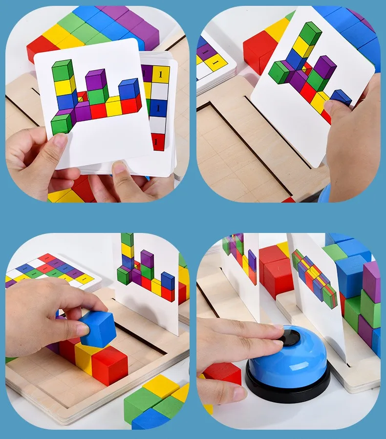 Wooden Puzzle Brain Teasers Toy Tangram Jigsaw Russian Blocks Board Game Montessori Educational Toy Intelligence Colorful 3D