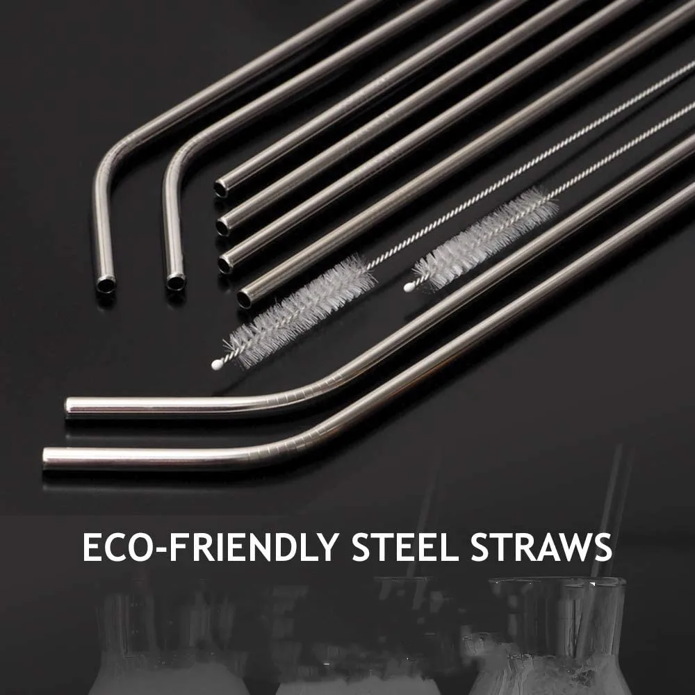 Rose Gold Rainbow 304 Stainless Steel Metal Drinking Reusable Straws Cleaning Brush Kit Box Case