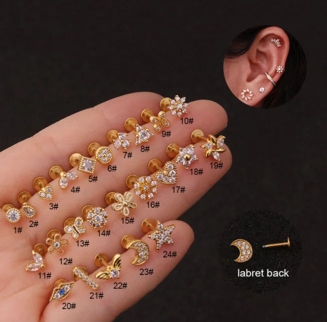 6mm Gold straight stainless steel barbell flat back labret lip ring ear daith tragus helix rook piercing earring