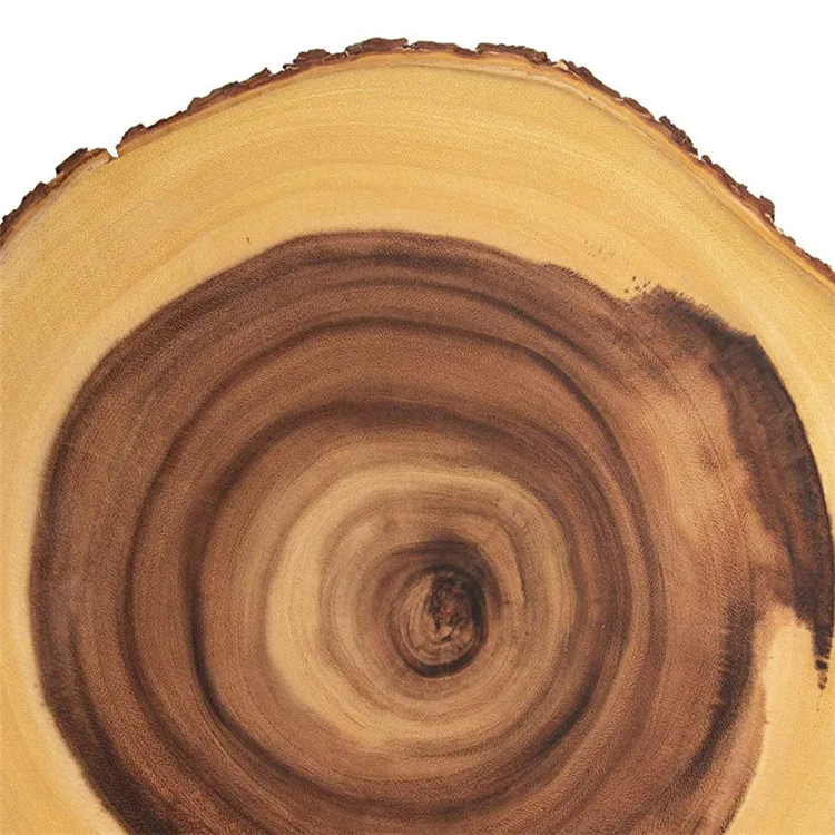 Villa Acacia 16 Inch rustic tree bark round wood serving tray rustic