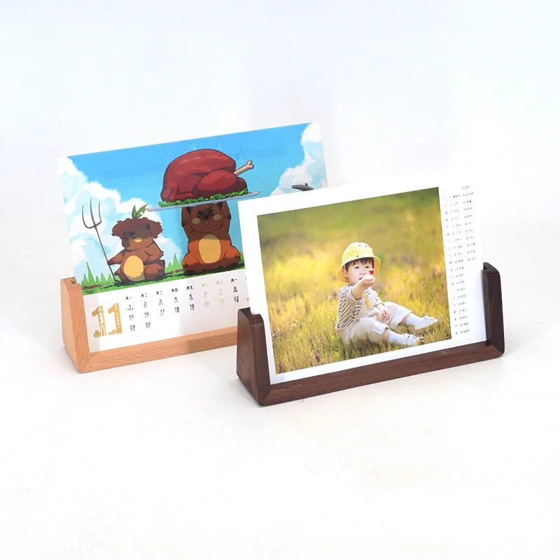 Calendar Postcard Base wood photo frame acrylic U-shaped bottom seat custom high quality solid wood photo frame wooden base