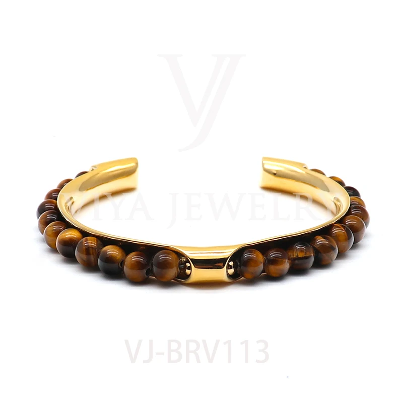 
Hottest Tiger Eye Stone Bracelet Lava Men Bead Stone Bracelets With Stainless Steel 