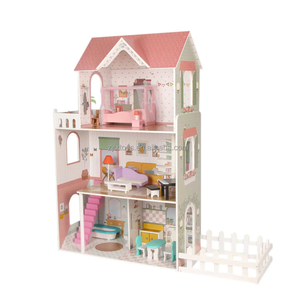 Wood single Bed Perfect Lovely Doll House UV Painting Safety Material Simulation Guitar sofa and table