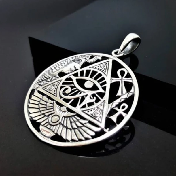 Highly Polished Stainless Steel Eye of Ra Pendant Cleopatra Pyramid Mystery Amulet Waterproof Pendant Necklace