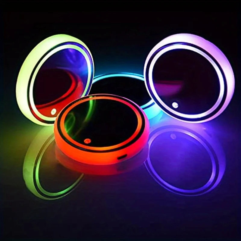 USB Charging Pads and Decorative Indoor Atmosphere Lights 7 colors Waterproof LED Car Cup Holder Lights Acrylic Cup Mat