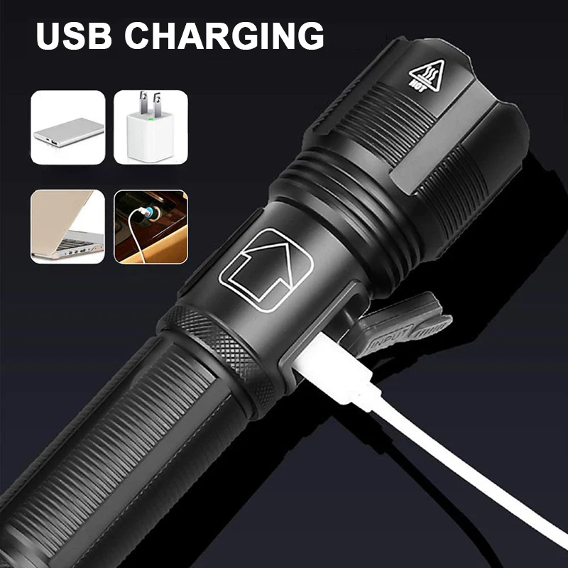 Перезаряжаемая через USB лампа дальнего действия водонепроницаемый фонарик мощный масштабируемый светодиодные фонарики