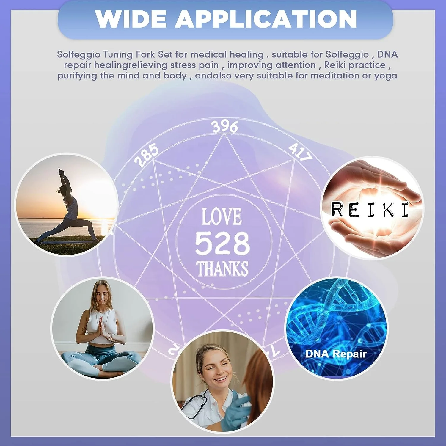 Solfeggio Tuning Fork Set 9 Tuning Forks for DNA Healing Chakra Sound Therapy with Exquisite Aluminum Multicolour