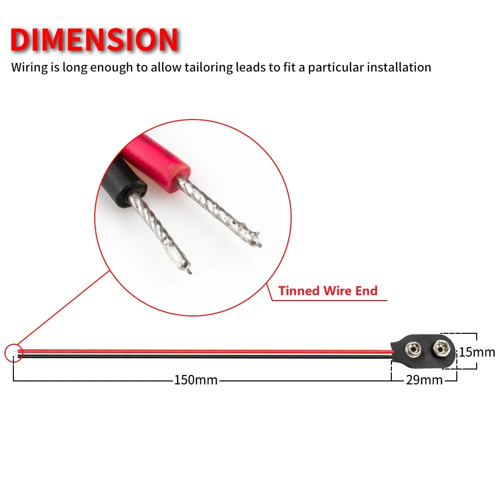 Heavy Duty Black I-Type 9-Volt  Battery Connector Clip PVC Soft Shell Battery Snap Plastic Connector For 9V Battery  With Wire