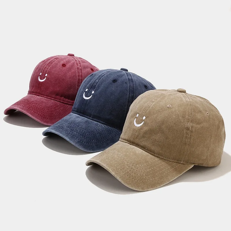 custom logo Embroidered Emoticon washed old baseball cap  street trend duck cap sun visor hat outdoor