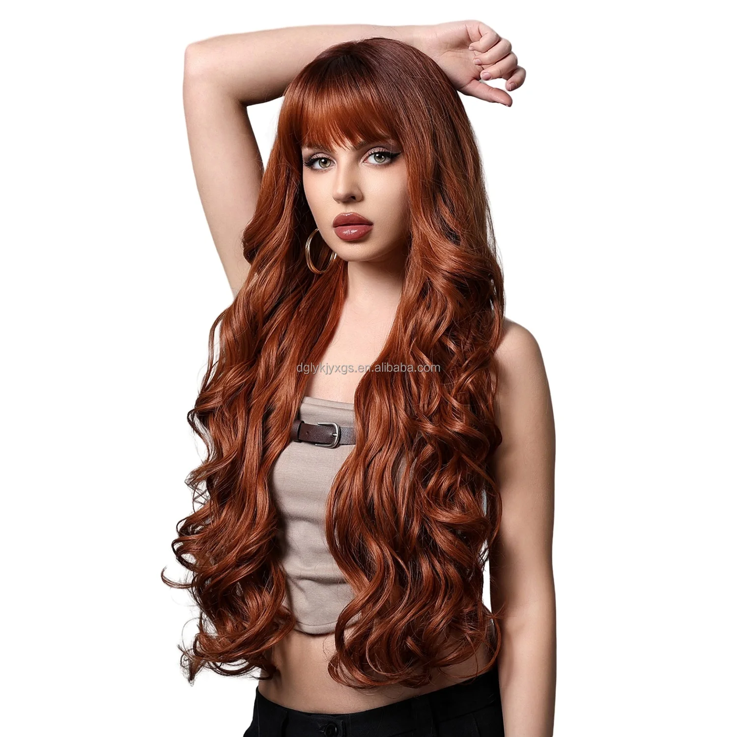 WH32 New style Synthetic Hair Wigs 30 Inchbangs big waves fashion long curly hair Gradient Gold water wave wig for women hair