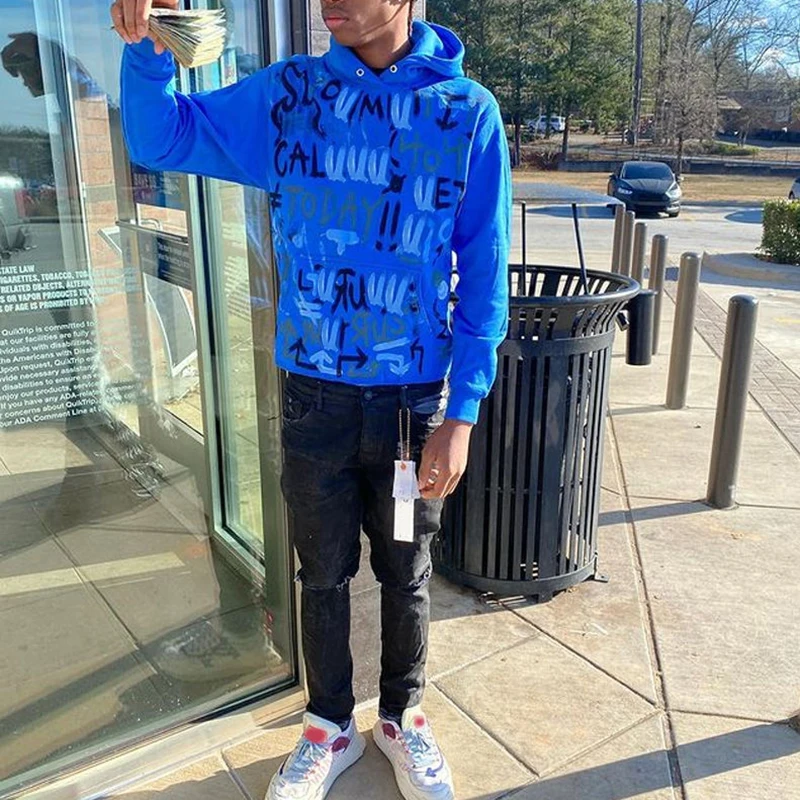 YYSY Custom Logo Streetwear Hip Hop Graffiti All Print Hoodies Men No Pocket Cut Edge Hoodie Manufacturer