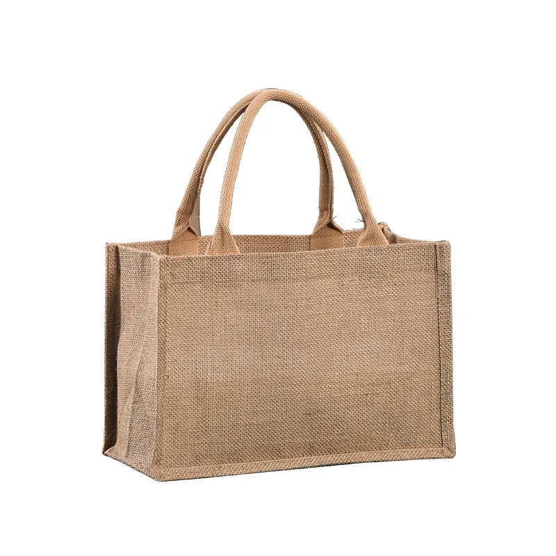Wholesale Promotion Linen Hessian Hemp Jute Grocery Shopping Burlap Beach Tote Bag With Handle