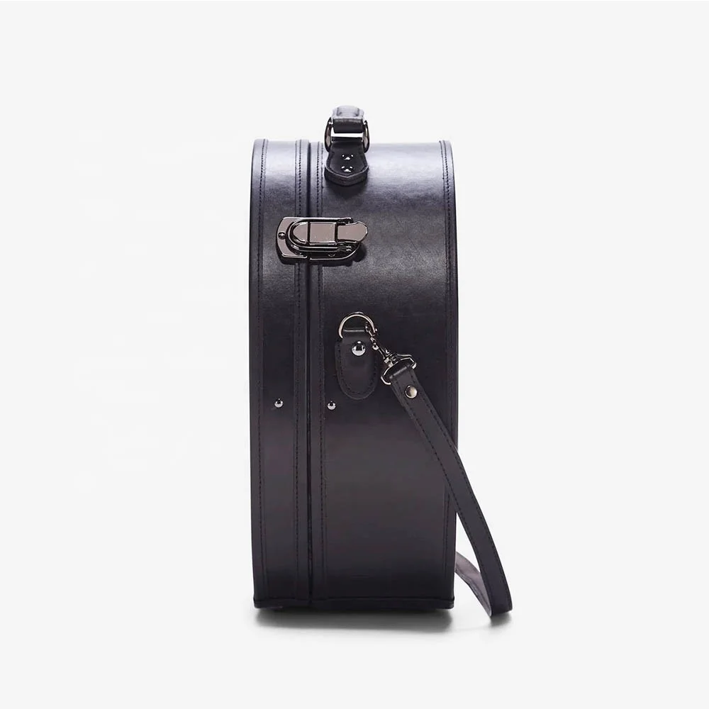 2021 hot sale black mens leather hat box for suitcase