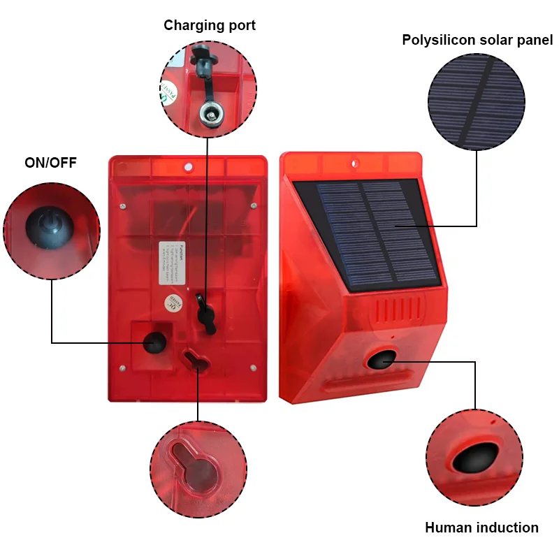 Solar Strobe Light with Remote Controller Motion Detector Outdoor Alarm Security Siren Lamp IP65 Waterproof