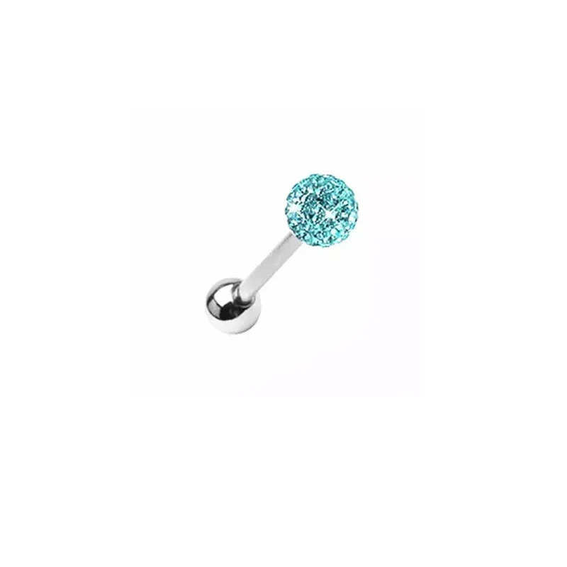 Wholesale 14G Stainless Steel Crystal Round Ball Barbell Tongue Ring Studs, Multi Color Bar Piercing Pin Jewelry  for Women Men