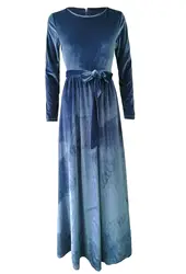 New Women Long Party Dress Plain O-neck Evening Velvet Dresses Maxi Ladies Evening Dress