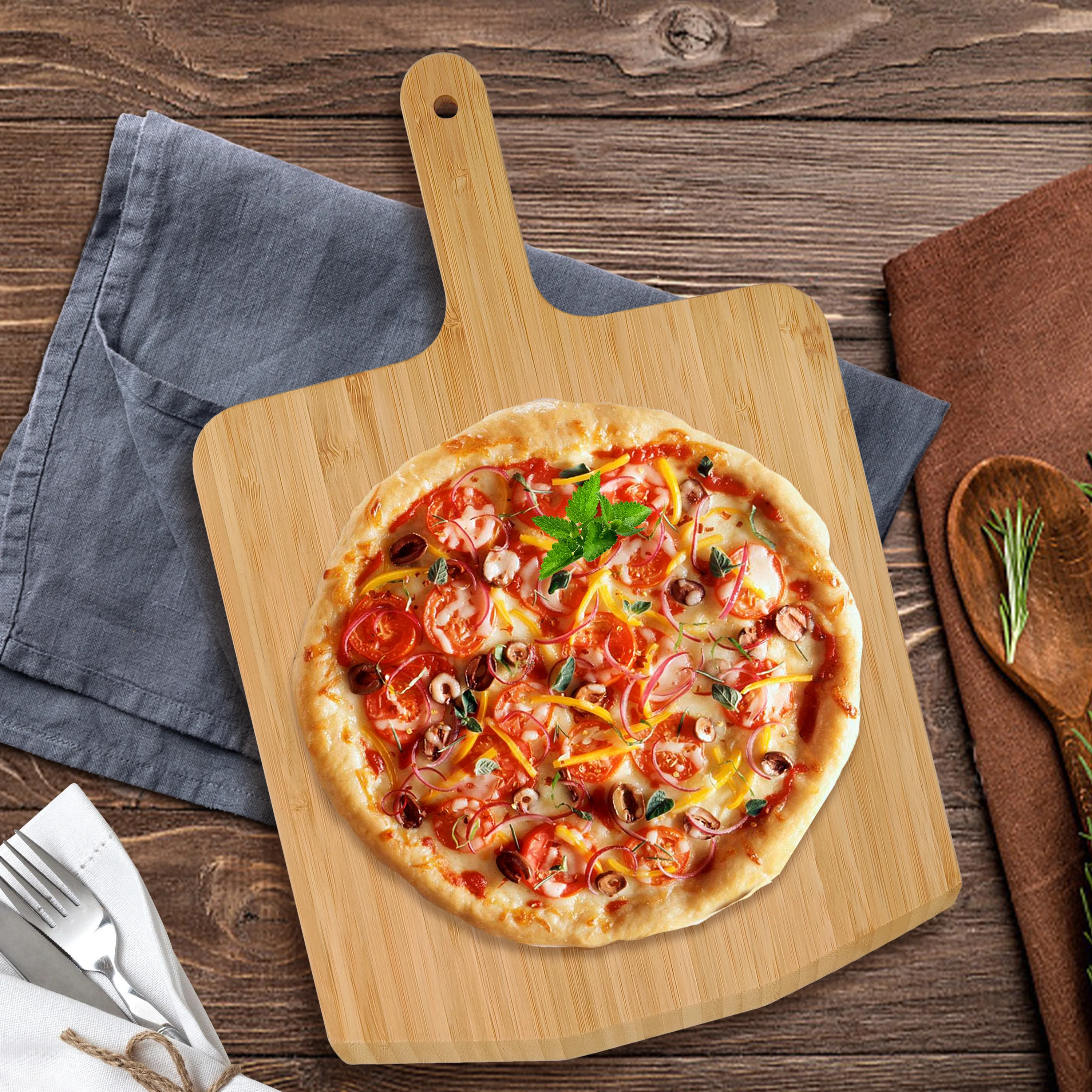 Bamboo wood cutting board pizza peel  serving plate  cheese and cutting board with handle