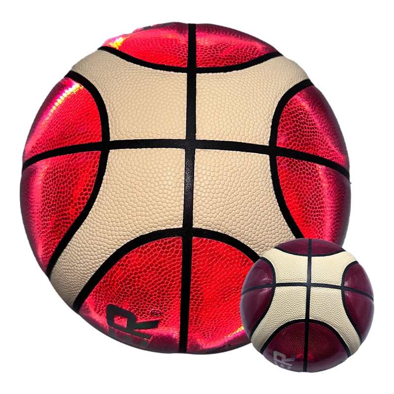 Holographic Glowing Custom Shiny Fluorescent Customized PU Leather Basketball Ball