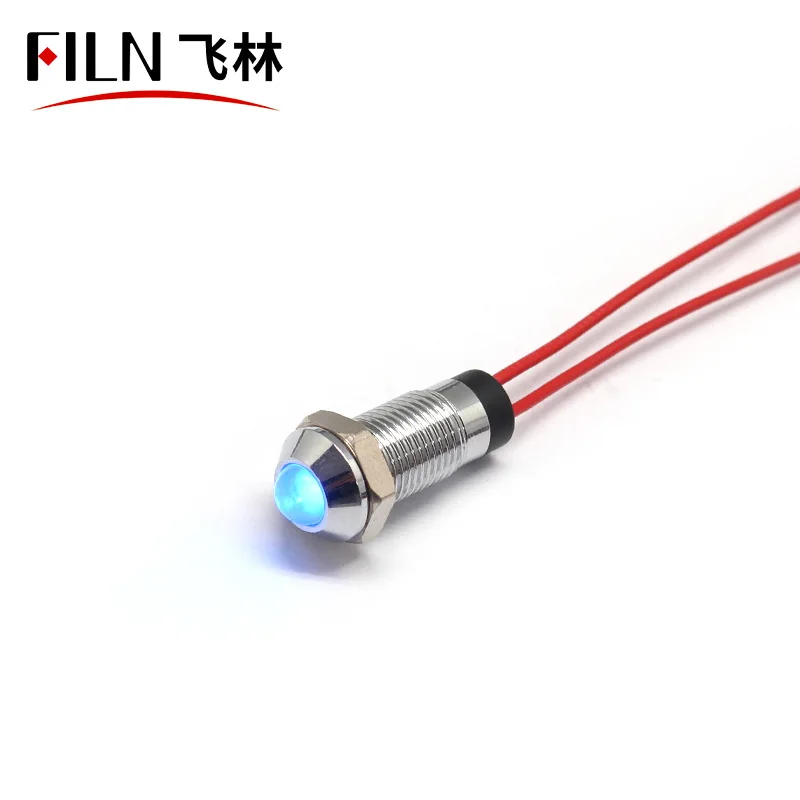 CE metal 8mm led indicator  24v 120v 220v pilot light red 12v led signal light with 20 cm cable