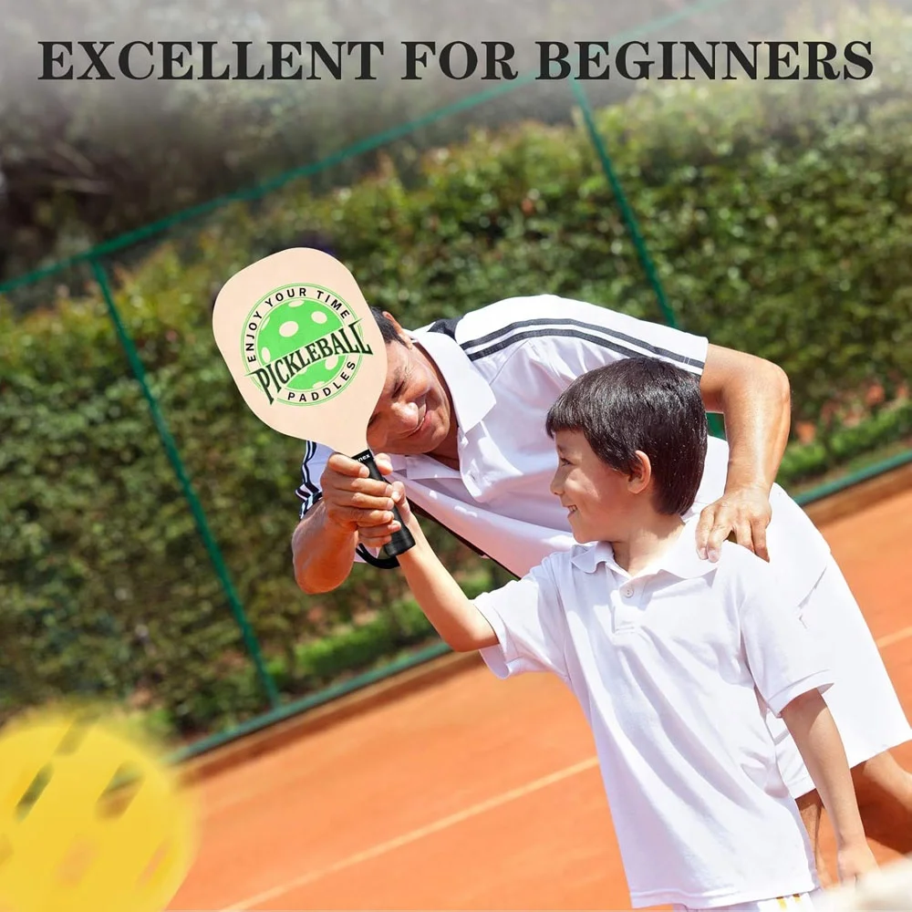Thickness wood pickleball paddles 2 pack set kids sport training game wooden pickle ball rackets toy with ball for beginners