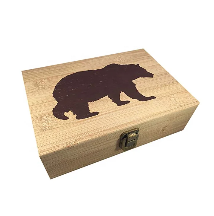 
Bamboo and wood hinged cigar storage box 