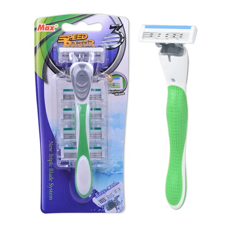 Razor 3 blades of replaceable shaving head with cartridge system razor for men.