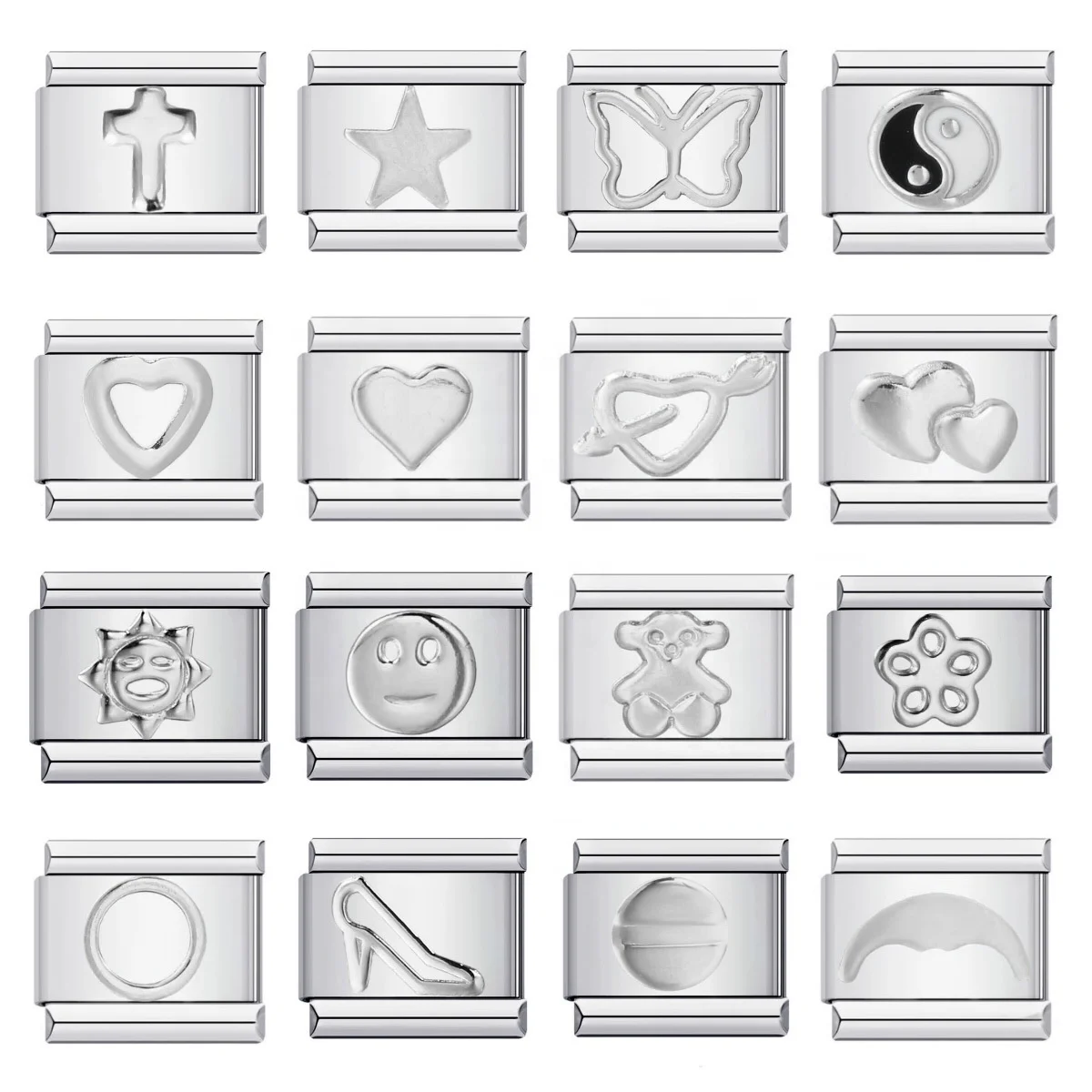 Energinox Stamping Pattern Enamel DIY Italian Module Stainless Steel Italian Charm Bracelet