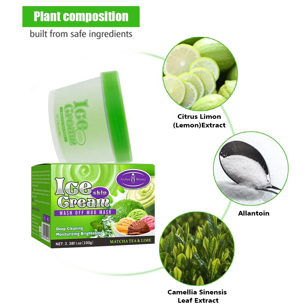 wash off mud facial mask skin fruit ice cream mask matcha tea milk fruit face clay mask