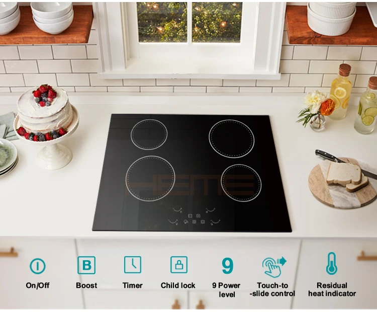 CE CB certificate built-in touch control glass panel electrical stove 4 plate for kitchen home appliance
