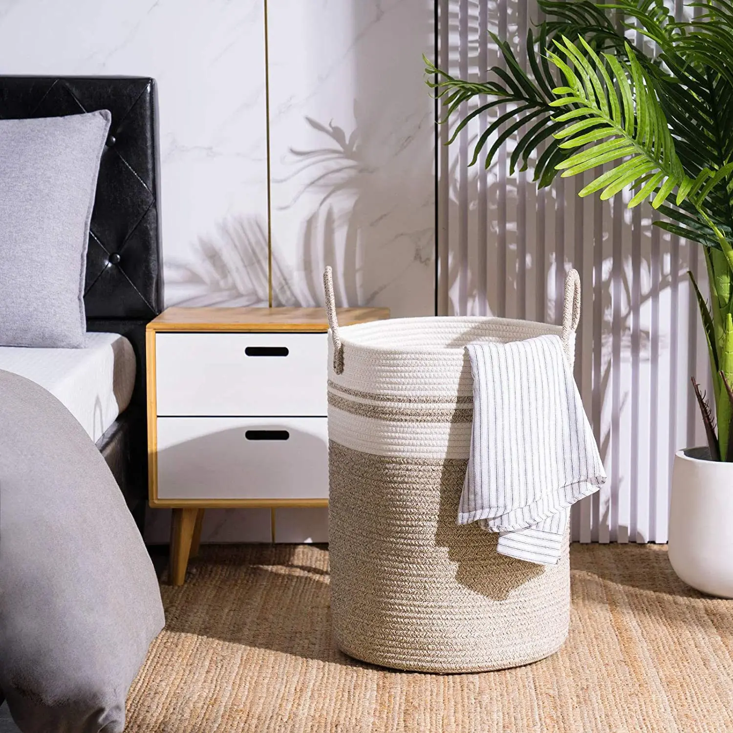 Cotton Rope Laundry Basket Dirty Clothes Storage Hamper Baby Nursery Woven Storage Basket for Toys Bin