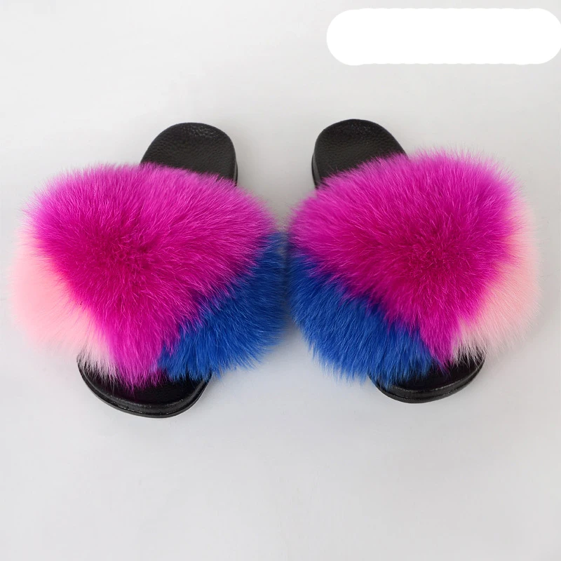 
Wholesale Customized Colors New style Slides Sandals Soft Fox and Raccoon Fur Flippers Women 
