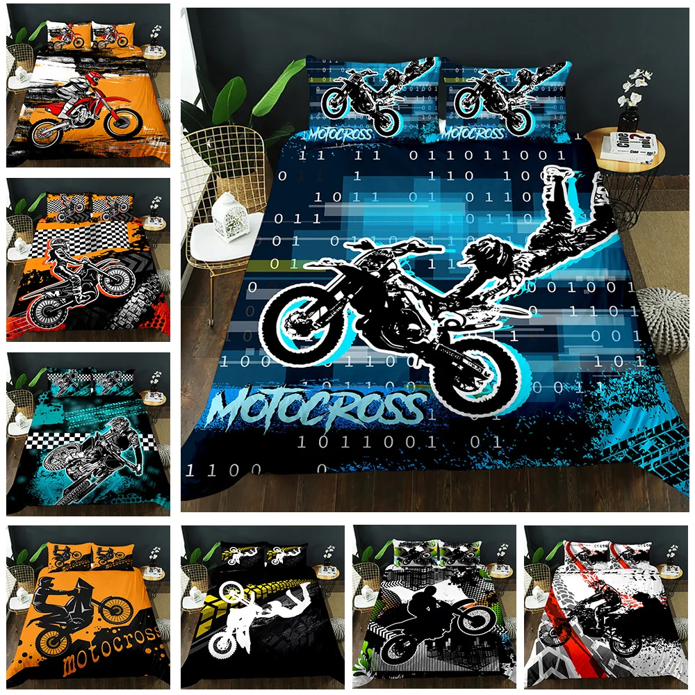 3D racing motorcycle duvet bedding 3-piece set children boy adult extreme sports quilt cover set