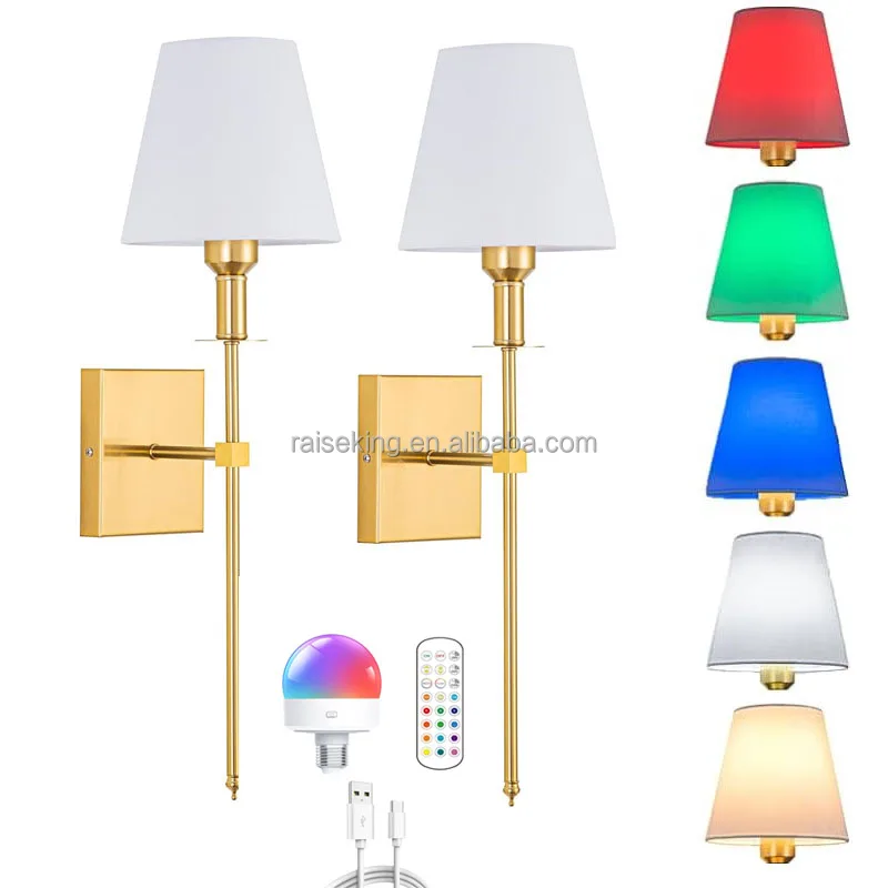 Remote RGB rechargeable wall lamp E26 E27 rechargeable bulb indoor decoration lighting Fabric Battery Powered  Beside Light