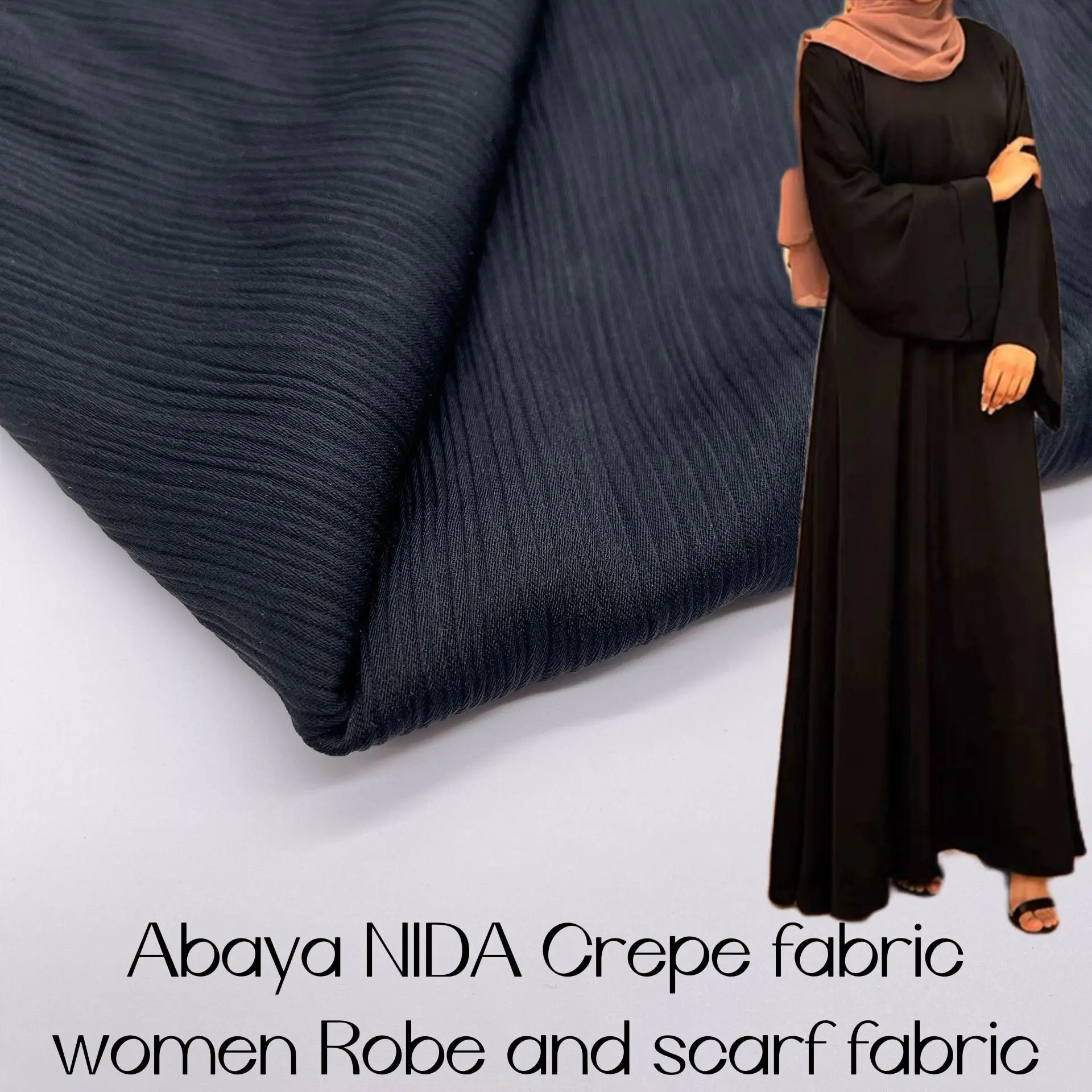 Jet Black High Quality Nida Zoom Abaya Robe Dubai 100% Polyester Arab Muslim Fabric