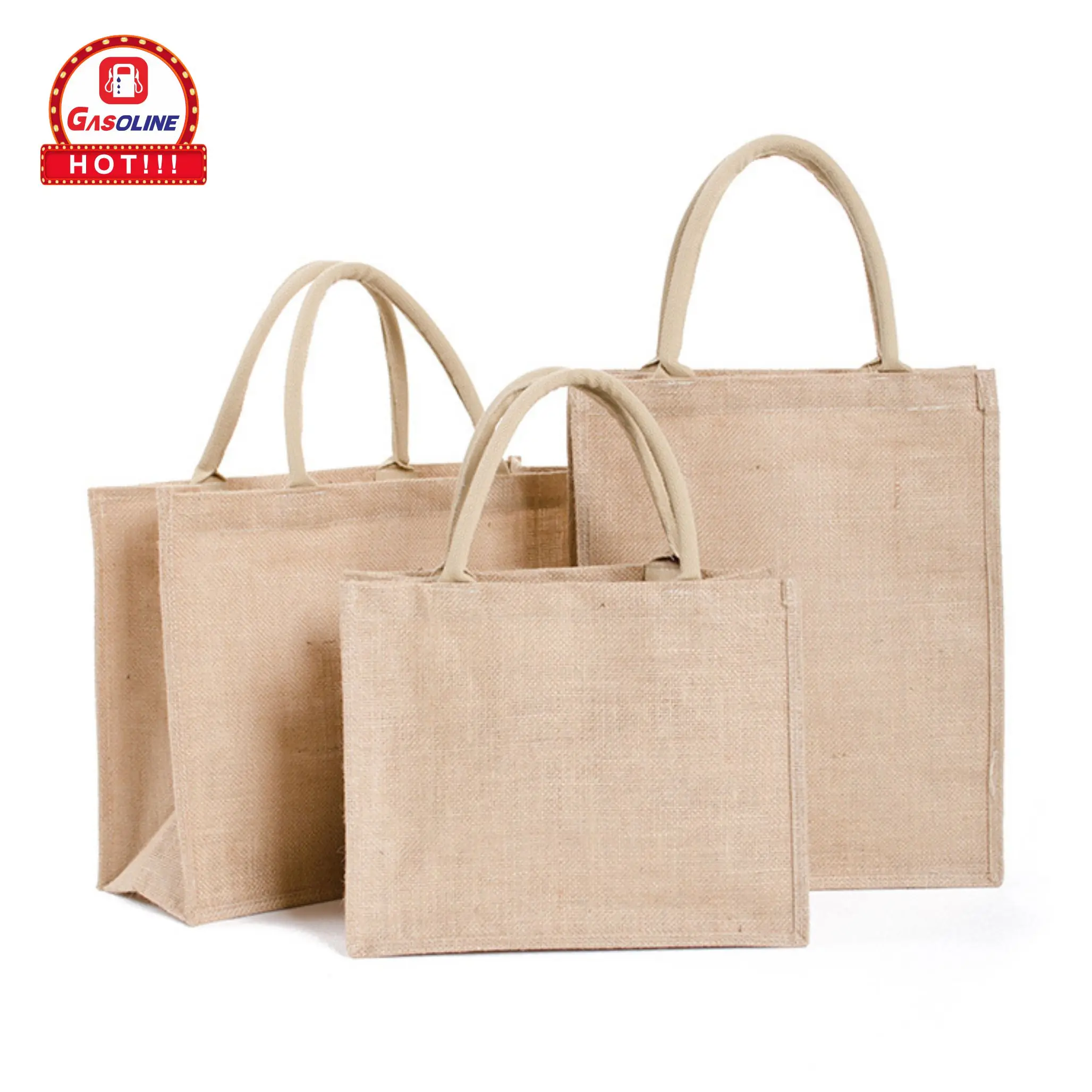 Eco Friendly Logo Printed Shopping Handle Carrying Hemp Burlap Bag Promotional Reusable Recycled Custom Linen Tote Jute  bag