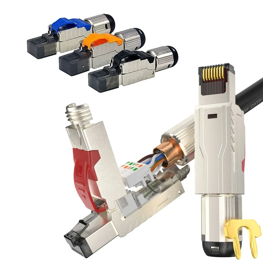 fit 5G network 40Gbps Cat 6A Cat 7 Cat 8 RJ45 Connectors Tool Free Easy Jack Shielding Metal Die-Cast Field Termination Plug