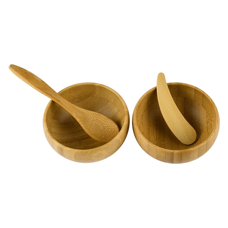 Empty cosmetic tools wood spa bowl bamboo clay mask mixing bowl with spoon and spatula mini spatula
