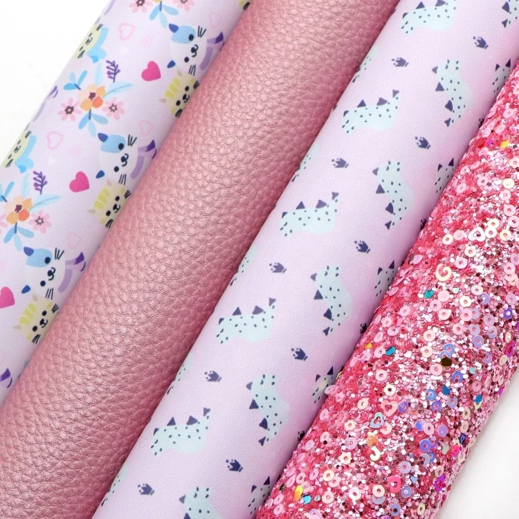 4pcs/set Flower Butterfly Print Faux Leather Material Mix Glitter Sheets Synthetic Leather Fabric For Diy 28333